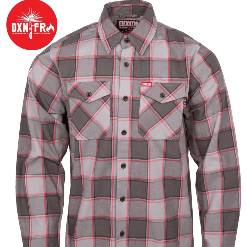 Dixxon Flannel Fire Rated Gray and Red Plaid Flannel Shirt